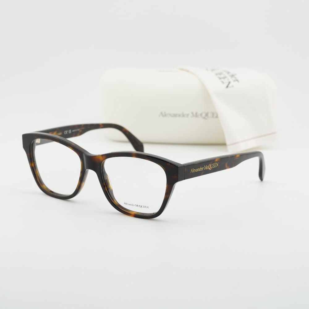 Alexander McQueen AM0306O 002 Square Eyeglasses 52mm - Havana